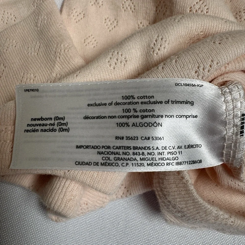 Carter's Long Sleeve Bodysuit Infant Girls Size Newborn Light Pink